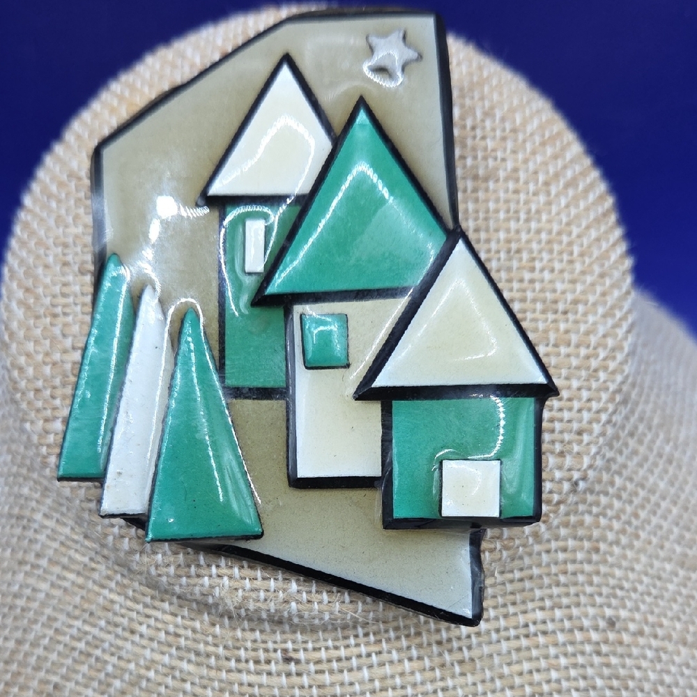 House Pins By Lucinda  Brooch Green Houses